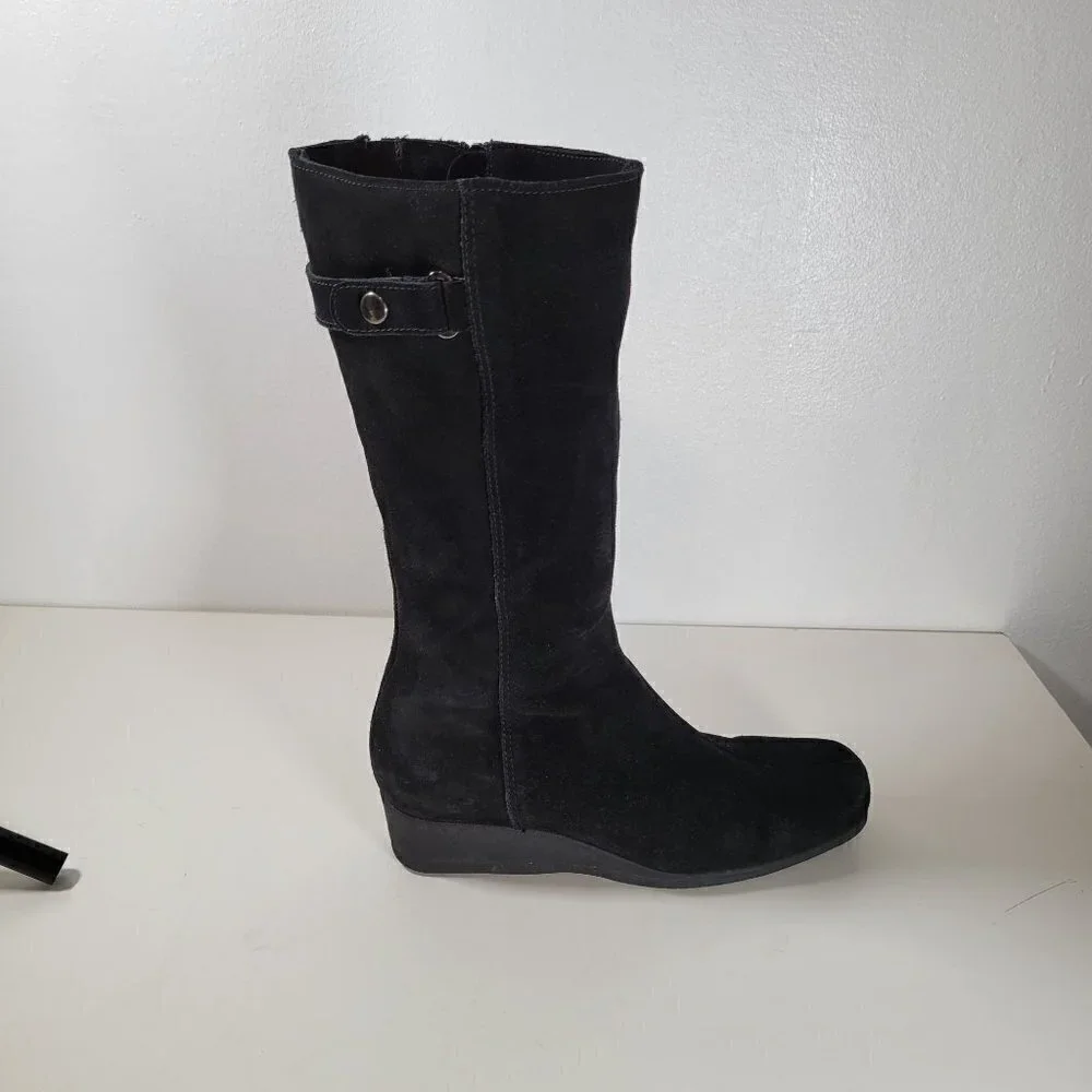 La Canadienne Black Long Knee High Wedge Boots / booties Size Us 8M